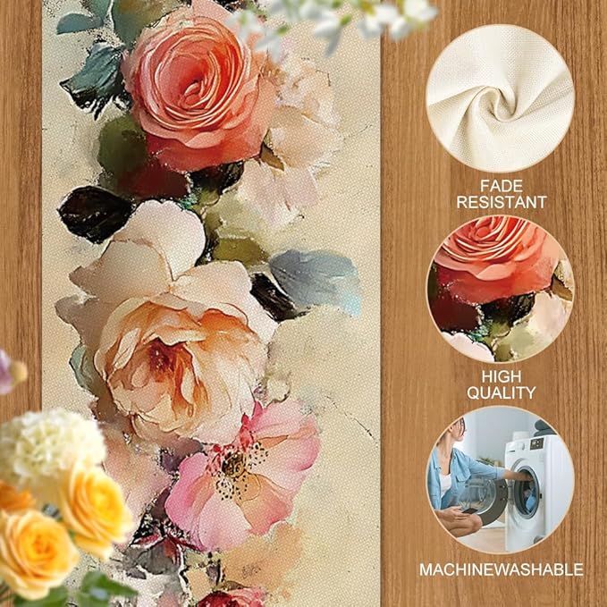 ANNA QUEEN Flowers Table Runner 13 x 72 Inch for Dining Table, Table Runner for Seasonal Autumn Kitchen Dining Table Decoration for Home Party Decor Thanksgiving Harvest