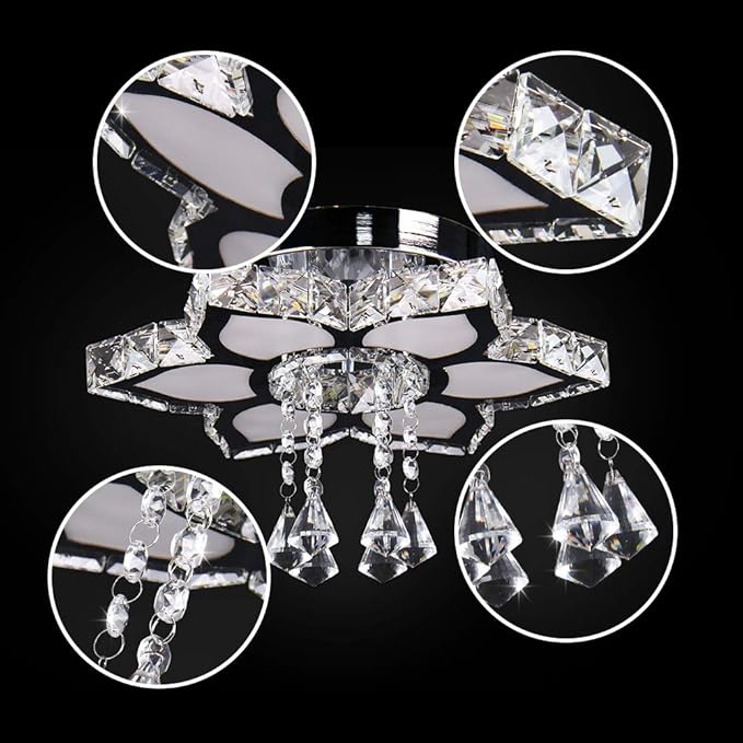 FRIXCHUR Chandelier LED Crystal Ceiling Light 13.4" Flower Shape Chandeliers Flush Mount Ceiling Light Modern Chandelier Lighting for Hallway Bedroom Dining Room Kitchen (Warm White)