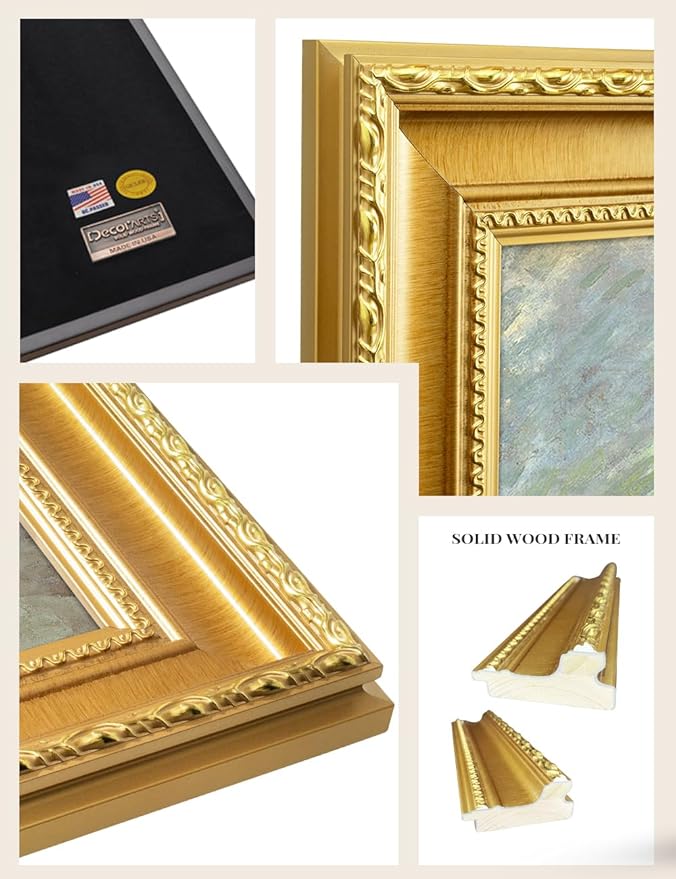 DECORARTS - Boats at Saintes Maries by Vincent Van Gogh. Giclee Print on Acid-Free Canvas in Gold Solid Wood Frame. Picture Size: 20x16, Total Size: 24.75x20.75, Made in USA