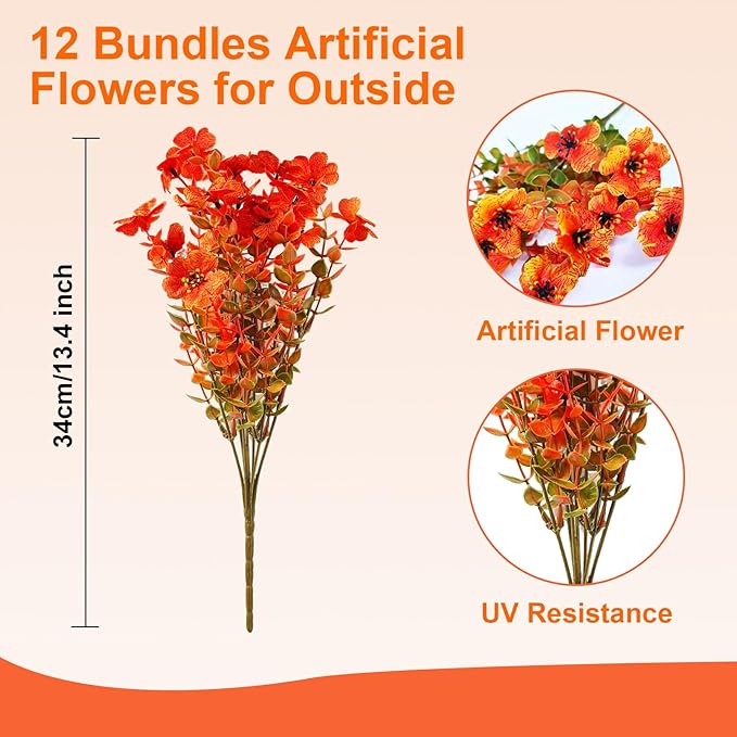 Artificial Fall Flowers Faux Mums for Outdoor Indoor Garden Home Decoration,12 Bundles Faux Silk Daisy UV Resistant Look Real No Fade for Front Door Porch Patio Yard Balcony Autumn Decor