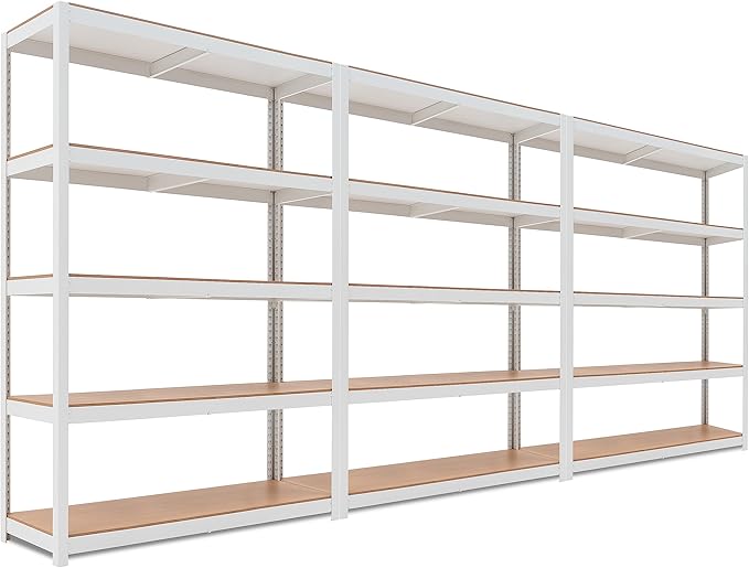 HOMEDANT House Lift-Beam White 48" Wide Boltless Heavy Duty Garage Storage Shelving Adjustable 5-Tier Metal Shelves Laminated Organization Shelf Industrial Utility Rack Pantry Shed Office Store 3Pack