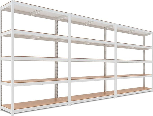 HOMEDANT House Lift-Beam White 48" Wide Boltless Heavy Duty Garage Storage Shelving Adjustable 5-Tier Metal Shelves Laminated Organization Shelf Industrial Utility Rack Pantry Shed Office Store 3Pack