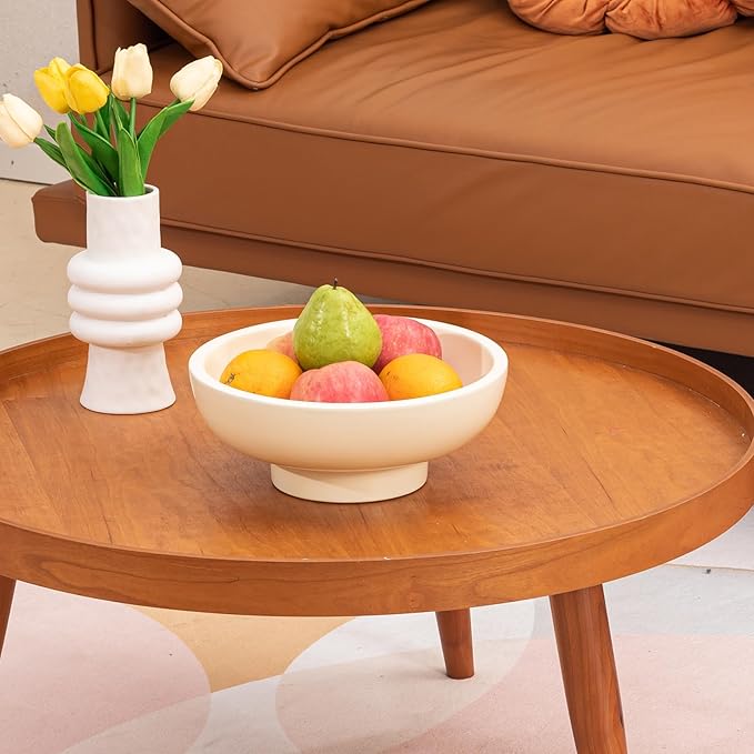 Luxurious Large Ceramic Fruit Bowl - Decorative & Functional - Key Bowl for Entry Table - Footed Bowl - Modern Crme 10.4 Inch
