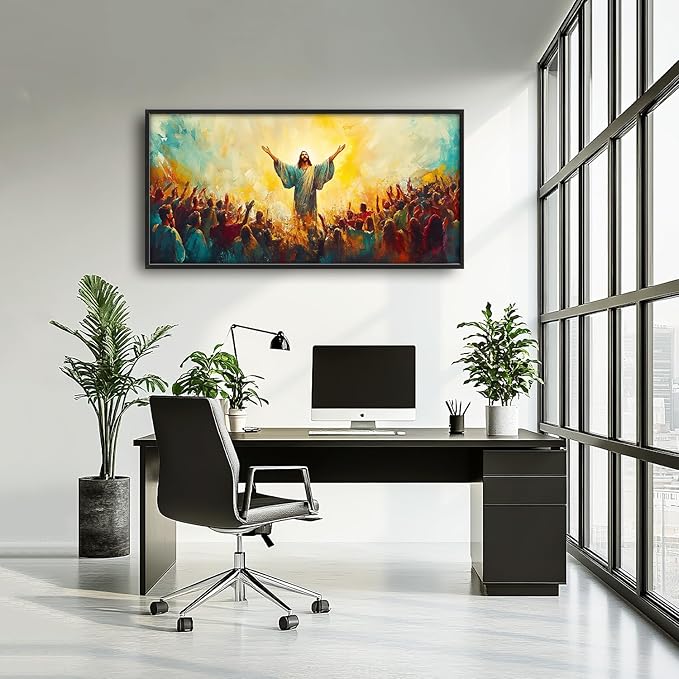 Flintis Large Christian Jesus Framed Wall Art Christ Jesus Pictures Wall Decor Abstract Religion Portrait Canvas Painting Print Artworks Framed for Living Room Bathroom Master Bedroom 60L X 30W