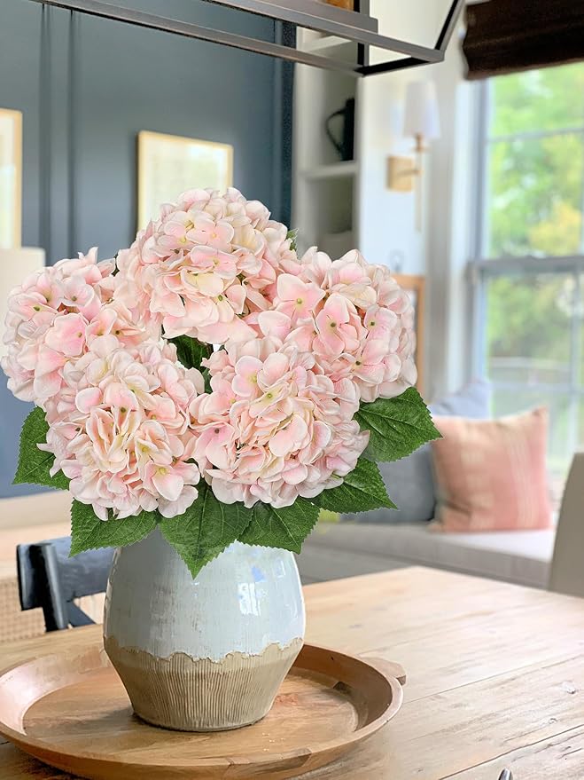 Light Pink Hydrangea Artificial Flowers Large Artificial Hydrangeas Silk Flowers for Home Decor Indoor Wedding Flowers Bouquets Faux Flowers Kitchen Centerpiece Table Decorations