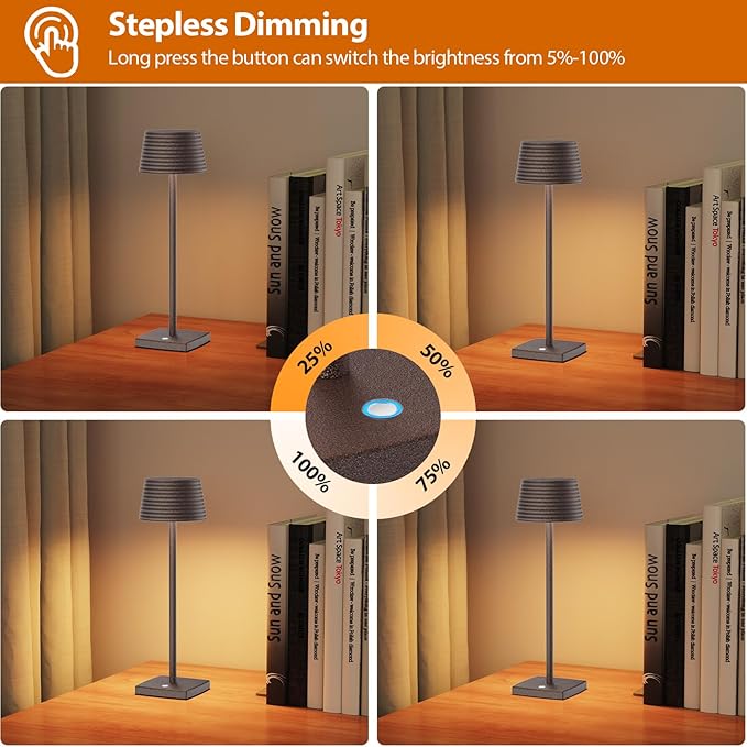 2Pack Cordless Table Lamps Rechargeable,Battery 6000mAh LED Portable Lights for Outdoor/Patio/Restaurant/Indoor Desk Lamp - IP54 Waterproof 3 Colors Stepless Dimming (2pack Rust)