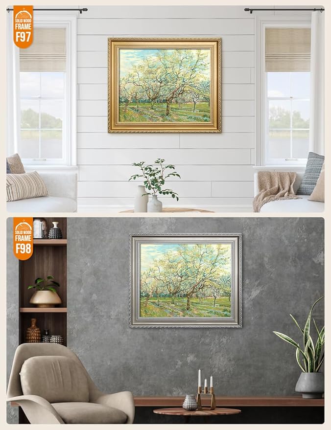 DECORARTS - The White Orchard - Vincent Van Gogh Giclee Prints w/Antique Brown Frame for Wall Decor. Picture Size: 20x16, Total Size w/Frame: 23x19