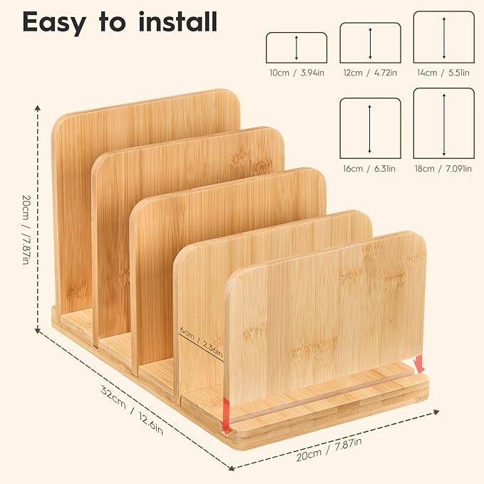 Cook Book Organizer,Bamboo Cookbook Stand for Kitchen Counter with 4-Slot,Sturdy Recipe Book Holder Stand for Convenient Cookbook Storage