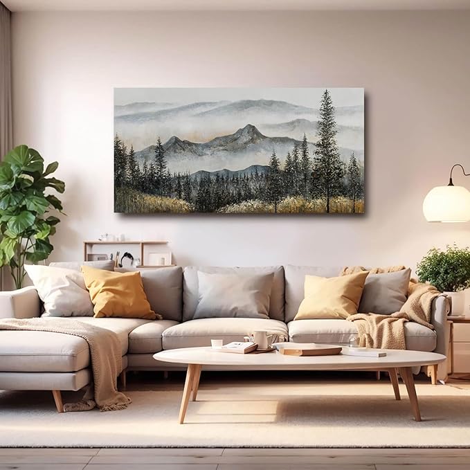 CHUDANHAO Green Wall Art for Living Room Boho Pictures forest Wall Art Modern Wall Decor for Bedroom Office Decor Mountain Prints Poster Artwork for Bedroom 24"x48"