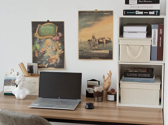 StorageWorks Storage Bins with Lids, Decorative Storage Boxes with Lid and Soft Rope Handles, Foldable Storage Baskets for Closet, Shelves, Stackable, 3-Pack, Ivory and White, Medium