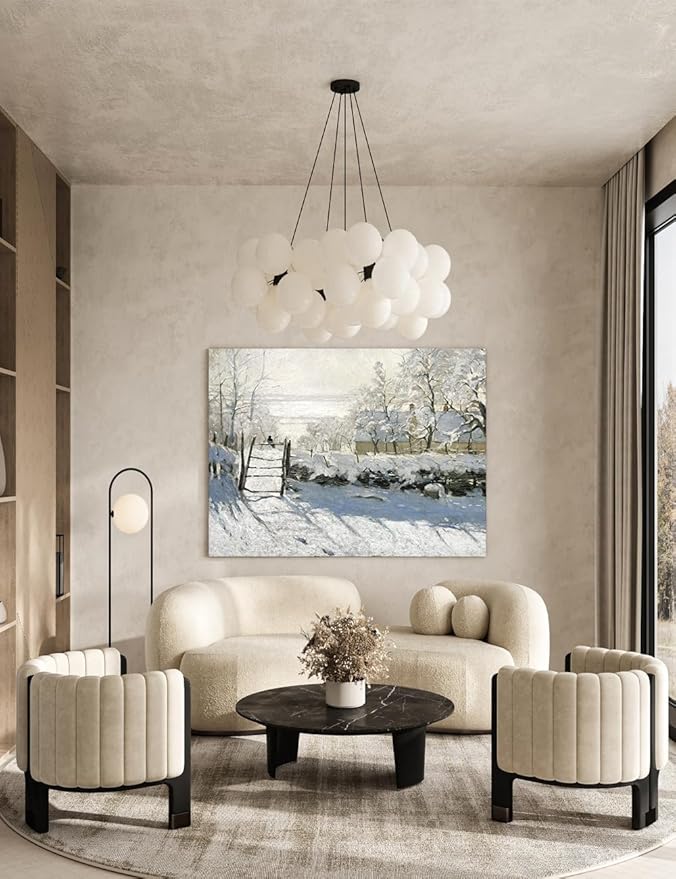 DECORARTS - The Magpie by Claude Monet, Museum-Quality Giclee Canvas Print, Wall Art Reproduction, 40" W x 30" H, Made in USA