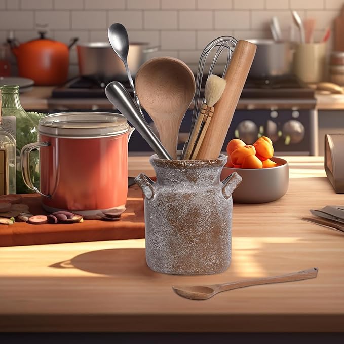 Quoowiit Ceramic Rustic Farmhouse Vase, Distressed Decorative Flower Vases for Home Decor, Ideal Shelf Decor, Boho Vase for Living Room Bedroom Kitchen Office Centerpiece Table Decorations