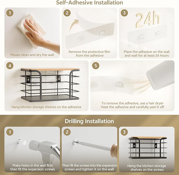 2 Pack Potato and Onion Storage Bin,Stackable Pantry Organizers and Storage with PP Liner and Bamboo Top,Kitchen Organization Counter Basket for Fruits,Produce,Vegetable, Black