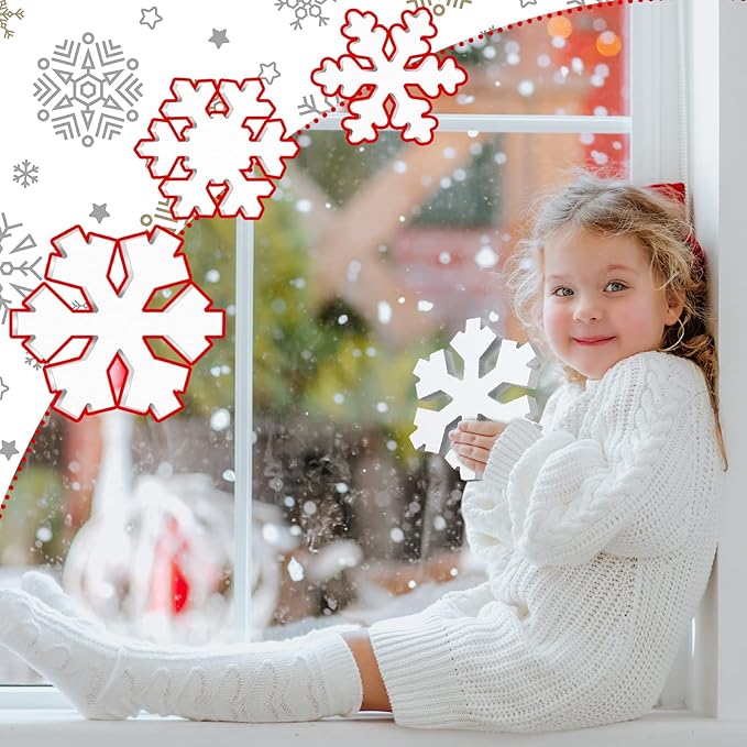 Bucherry 3 Pcs Winter Wooden Snowflake Decor Rustic Winter Snowflake Table Signs Wonderland Wood Blocks Farmhouse Christmas Tiered Tray Decorations for Xmas Table Shelf(White)