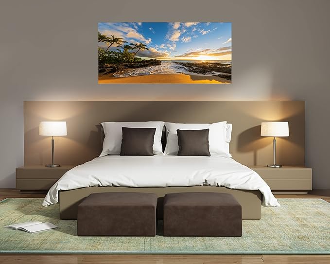 DZL Art S75462 Large Beach wall art Secret Beach at sunset, Maui, Hawaii Canvas Wall Art For Living Room Decoration Nature Picture Canvas Prints Painting for for Office Wall Decor Home Decorations