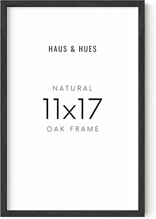 HAUS AND HUES 11x17 Picture Frame - Black Picture Frames 11x17 Natural Wood Frames, Black Frames Picture Frame 11x17 Wooden Frames, Black Poster Frames 11x17 Wood Picture Frames (Black Oak Frame)