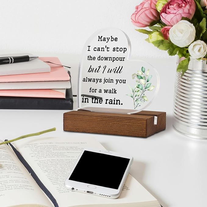XA318 Acrylic Sign Plaque - Maybe I Can't Stop The Downpour, Tough Time Gift for Her, Get Well Gift for Women, Home Office Decor