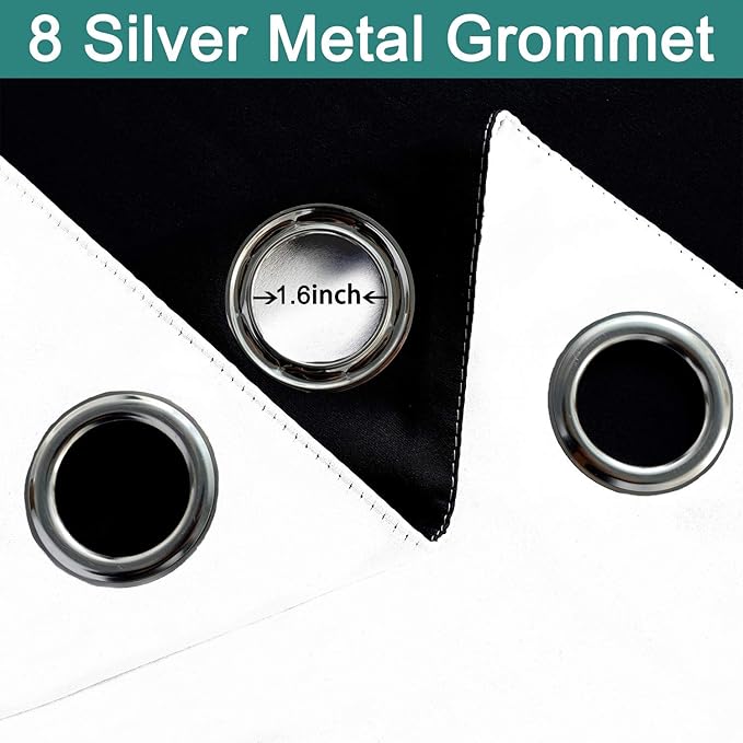 Yakamok Pure White 100% Blackout Curtains for Bedroom, Thermal Insulated Grommet Total Blackout Drapes with Black Liner for Living Room, 52W x 45L, 2 Panels