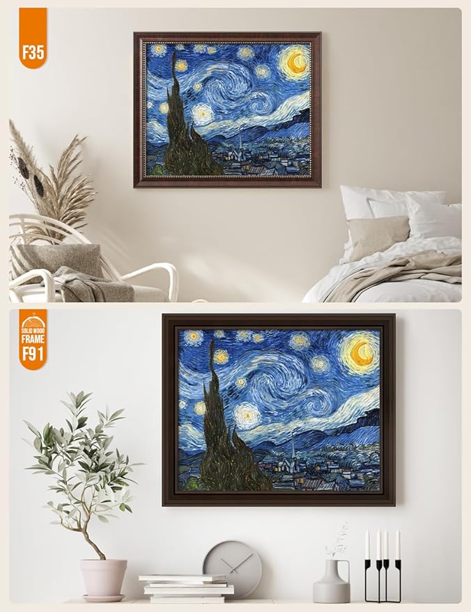 DECORARTS - Starry Night - Vincent Van Gogh Giclee Prints w/Antique Brown Frame for Wall Decor. Picture Size: 20x16, Total Size w/Frame: 23x19