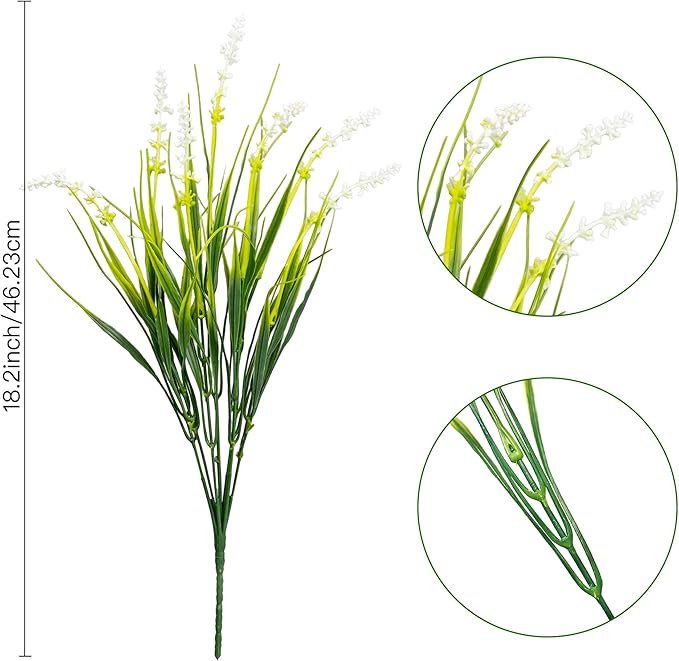 12 Bundles Outdoor Artificial Plants Flowers UV Resistant Fake Tall Grass Plants Bushes Faux Tropical Shrubs for Outside Window Box Planter Front Porch Yard Patio Floral Arrangement