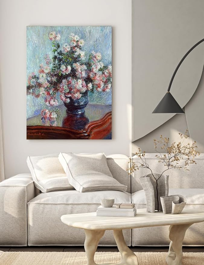 DECORARTS - Chrysanthemums by Claude Monet, Museum-Quality Giclee Canvas Print, Wall Art Reproduction, 30" W x 40" H, Made in USA