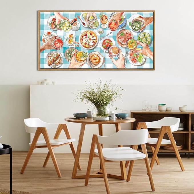 ANHUIB Large Kitchen Wall Art 20x40 Inch Modern Cheers Wall Decor Colorful Food Wall Art Watercolor Gathering Decor Abstract Friends Party Art Print for Kitchen Dining Room