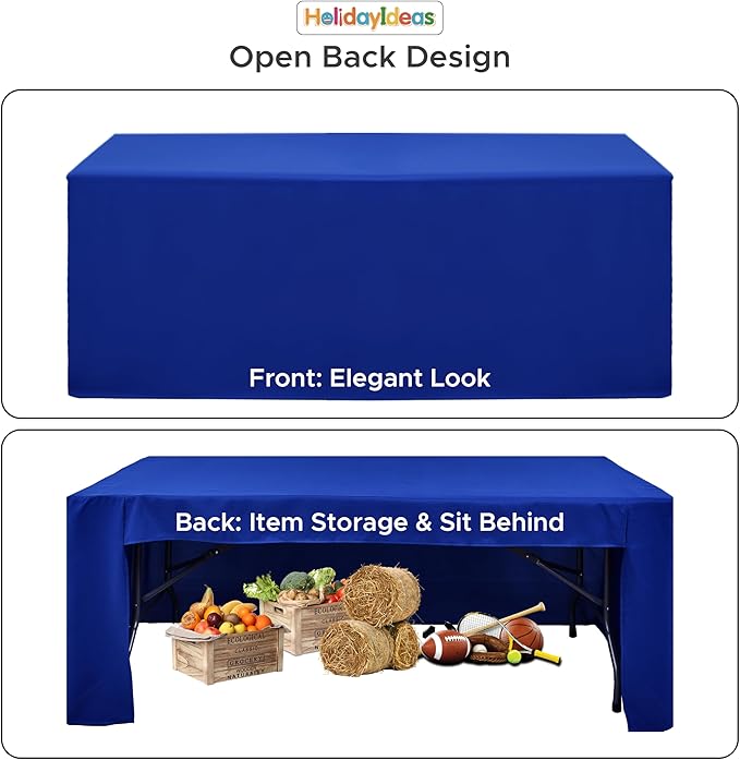 Open Back Fitted Tableclothss for 4 Ft Rectangle Table, 3-Sided Solid Table Covers 24x48 Inch for Craft Fairs, Banquets, Trade Show Display, Royal Blue,4 Pcs