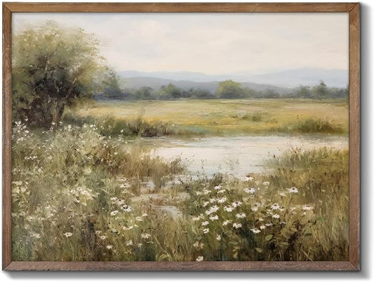 RETRART Vintage Farmhouse Canvas Wall Art - Wildflower Field Landscape Painting, Wall Art Spring Art for Living Room Bedroom Kitchen - 11" x 14" - UNFRAMED