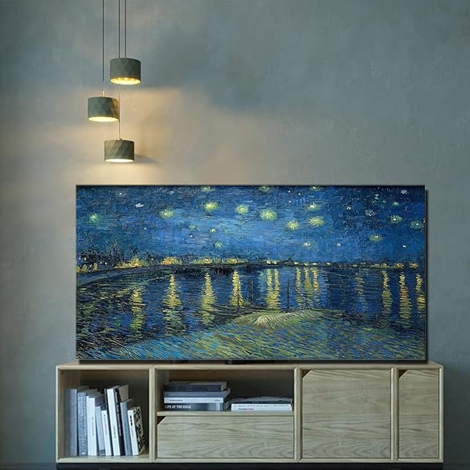 Large Artwork Starry Night Over the Rhone Van Gogh Girls Room Wall Art Famous Painting Canvas Print Blue Poster for Dining Room Hallway Office Wall Decor Framed 20x40inch