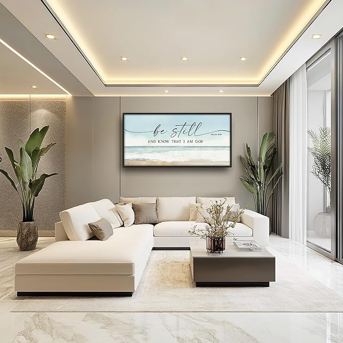 Flintis Large Christian Wall Art Be Still and Know That I Am God Sign Pictures Wall Decor Bible Verse Canvas Painting Print Artworks Framed for Living Room Bathroom Master Bedroom Office 60L x 30W