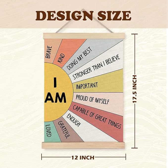 Supwhd Affirmation Wall Decor for Kids Boys Girls, I am Kind I am Brave Positive Affirmations Wall Decor, Affirmation Wall Art for Nursery Classroom Kids Bedroom 12x16