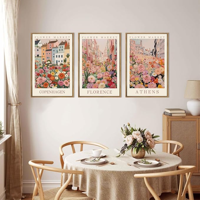 IARTTOP Large Framed Pink Matisse Canvas Wall Art 16x24 Inch Colorful Flower Market Wall Decor Boho Botanical Art Prints for Living Room Bedroom Office Set of 3