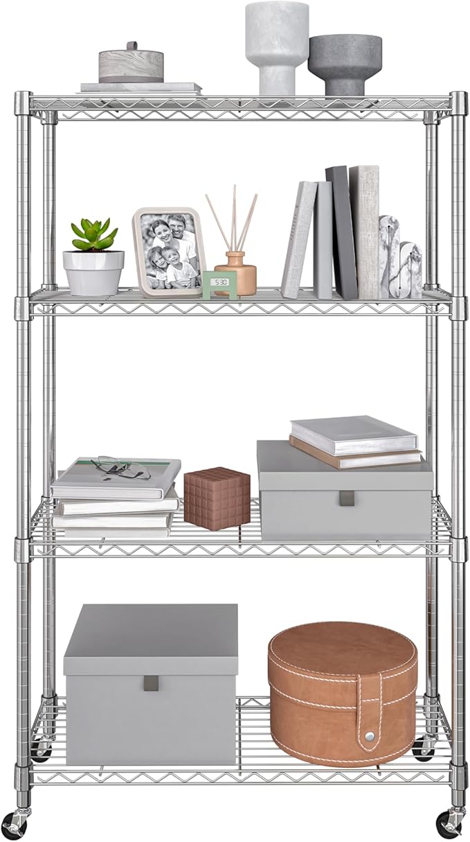 Seville Classics Solid Steel Wire Shelving Storage Unit Adjustable Shelves Organizer Rack, for Home, Kitchen, Office, Garage, Bedroom, Closet, Steel, 4-Tier, 36" W x 14" D