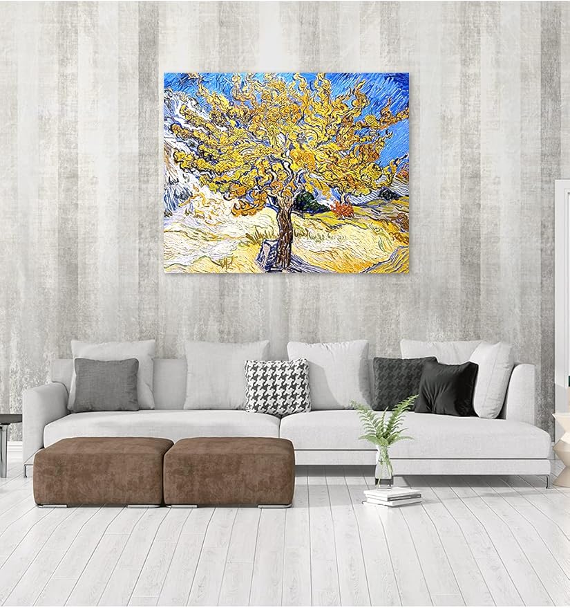 DECORARTS - The Mulberry Tree, Vincent Van Gogh Art Reproduction. Giclee Print on Canvas. Wall Art for Home. 40x32