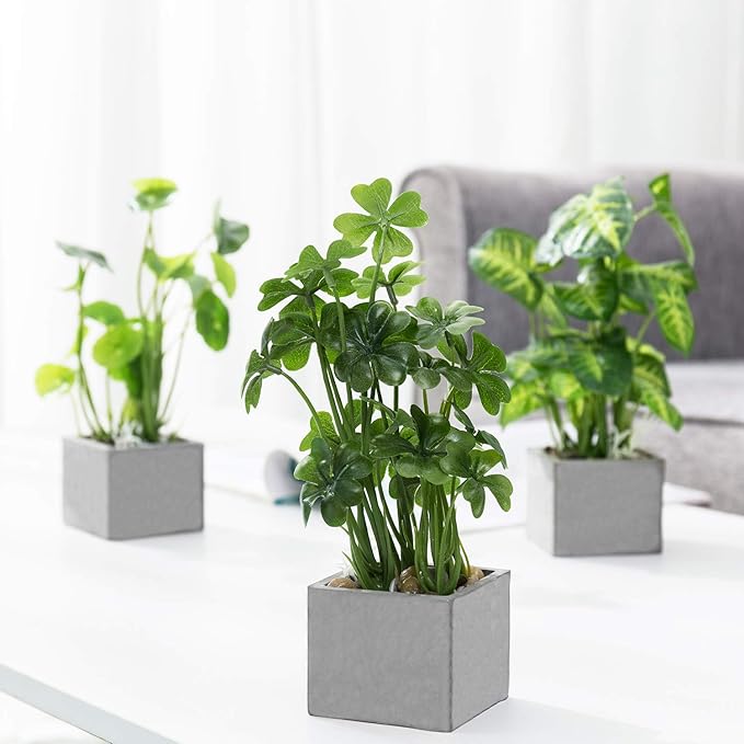 MyGift Artificial Plants Indoor, Set of 3 Small Fake Potted Plants, Faux House Plant for Home Decor