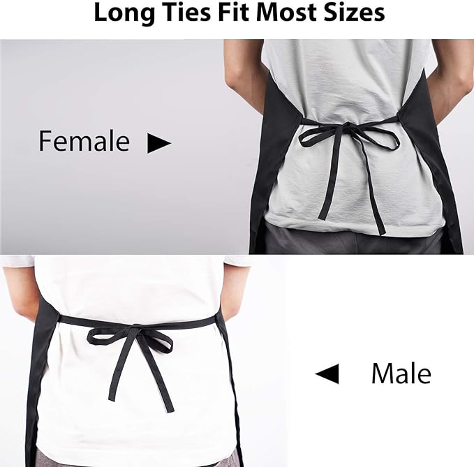 YIKA Apron Couples, Valentines Day Gifts for Couples: Waterproof Aprons for Women Men, with Adjustable Neck Strap with Extra Long Ties, 2 Pockets (Black)