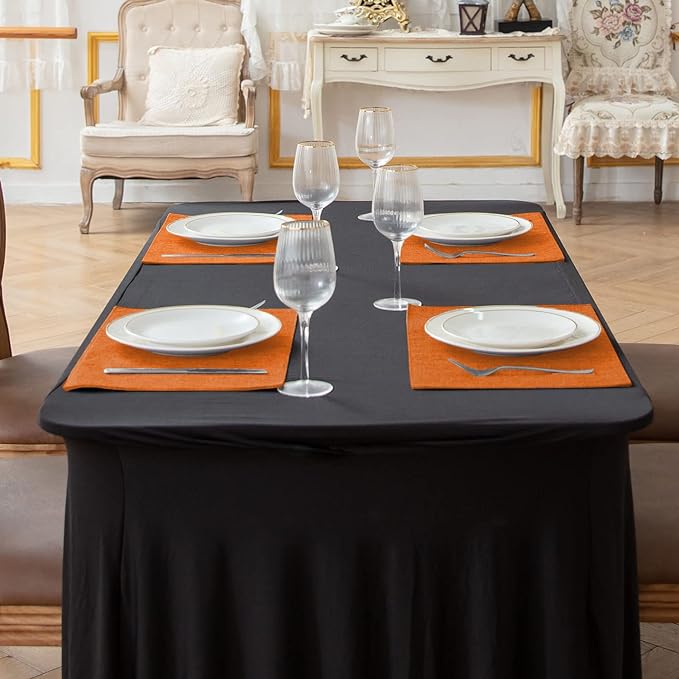 Linen Placemats Set of 8, Machine Washable, Heat Resistant, Wrinkle Free, Thick Polyester Kitchen Place Mats for Dining Table (Orange)