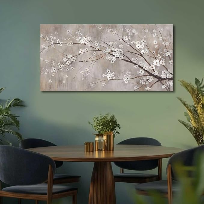 XIANSHOU White Wall Decor Flower Wall Art Canvas Prints Wall Decorations Plum Blossom Modern Artwork Floral Wall Pictures for Bedroom Dining Room Living Room 24”x48”