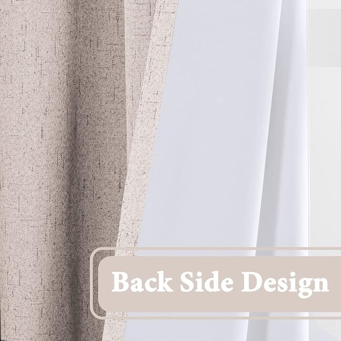 H.VERSAILTEX 100% Blackout Curtain for Bedroom 108 Inches Long Grommet Linen Face Full Light Blocking Curtain Drape for Living Room Thermal Insulated Linen Look Curtain 1 Panel,52" W x 108" L, Natural