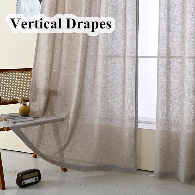 Dark Taupe Pinch Pleated Linen Sheer Curtains 96 Inches Long 2 Panels Set, Brown Light Filtering Drapes for Living Room Dining, Sliding Glass Door Curtain with Rings & Hooks & Back Tab