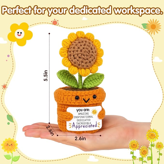 Crochet Sunflower Affirmation Doll – You are Amazing Inspirational Appreciated – Thank You Gift for Teacher, Mentor, Coworker, Recognition Decor for Retirement, Farewell, Christmas, Thanksgiving
