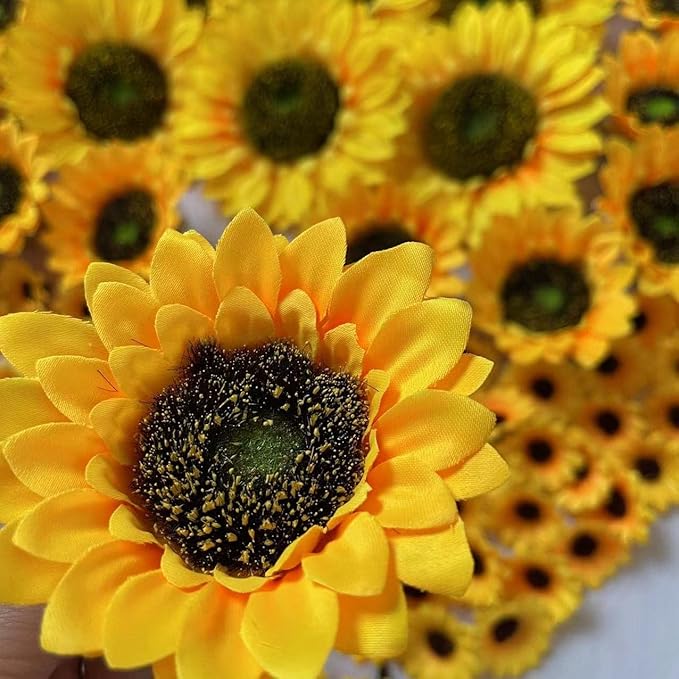 UKELER 122pcs Artificial Sunflower Heads 5.1'' 3.5'' 1.5'' Yellow Sunflower Artificial Flowers for Home Decoration Wedding Decor Birthday Party Decor Garden Craft Art Decor