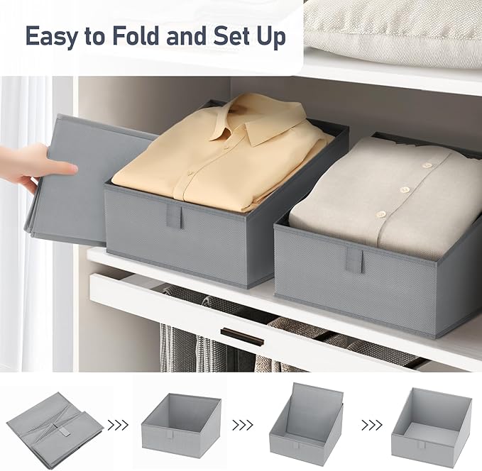 DIMJ Closet Storage Bins 8 Pack - Fabric Trapezoid Closet Organizer Bin, Foldable Storage Baskets for Shelves, Closet Shelf Organizer, Clothing Storage Box for Toys, Books, Towel, Clothes