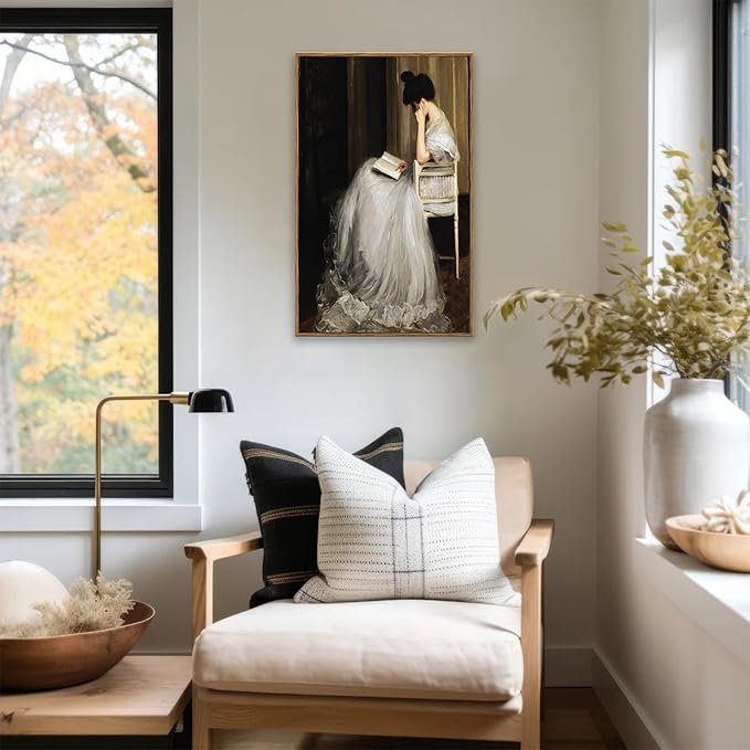 KBKBART Vintage Wall Art, Framed Canvas Art Mid-Century Lady Classical Women Painting Picture, European Portrait Wall Decor for Bedroom Bathroom (16"x24")