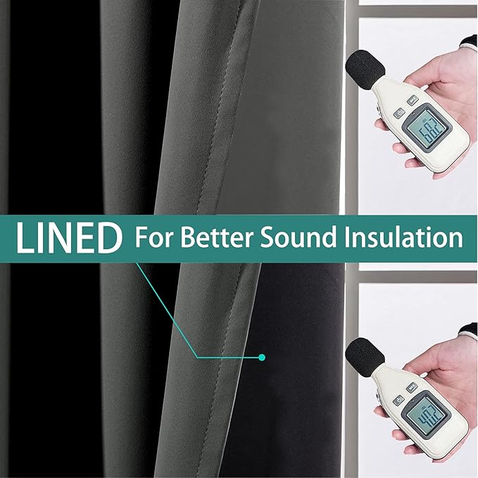 Dark Grey Full Shade Curtain Panels, Heavy Duty Lined Curtains 63 Inches Long, Thermal Insulated Room Darkening Curtains with Black Liner for Bedroom(62" Width Each Panel, Dark Gray, 2 Panels)