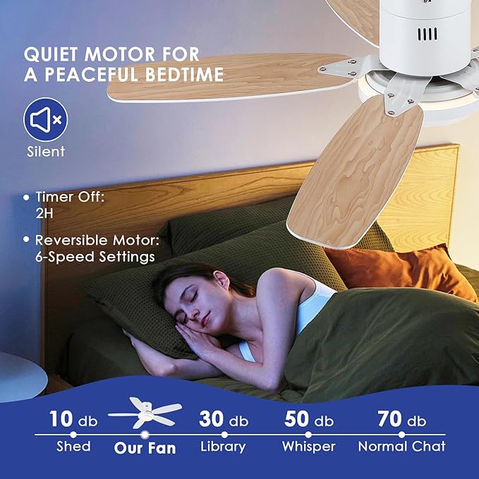 Low Profile Ceiling Fan with Lights and Remote/APP, 50 Inch Modern Flush Mount Ceiling Fan with 3CCT 6-Speeds Quiet DC Motor,Dimmable 3-Color Temperatures for Living Room Bedroom(White)