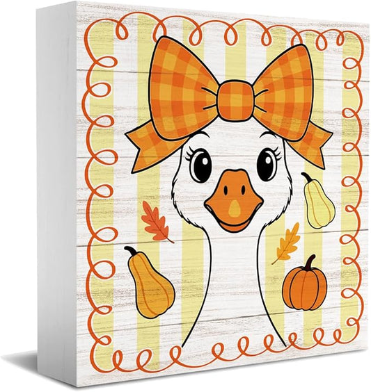 Silly Goose Fall Decorations for Home Office, Fall Pumpkin Decor for Bethroom, Autumn Goose Gifts for Animals Lovers Holiday Decor 5 x 5 inches (Tub 1705)