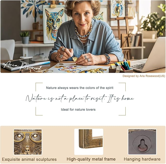 Animal Heads Wall Decor (Includes Metal Frame) Resin Animals Sculptures Head Wall Hanging Decoration Gold vintage Wall Sculpture for Living Room Bedroom Office(Fox)