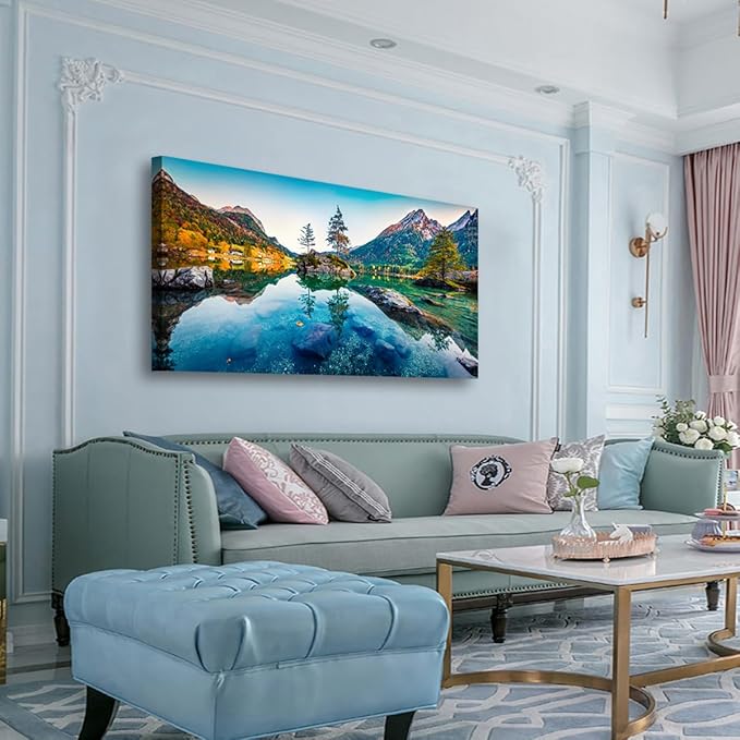 Scenery Canvas Wall Art for Living room Office Bedroom Mountain Forest Landscape Wall Art Clear Lake Stone Tree Pictures Art Print Paintings Modern Nature Wall Decor Artwork Waterproof -20 * 40inch