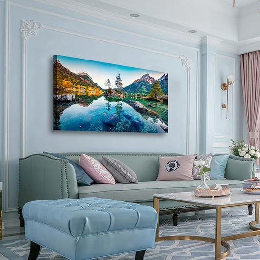 Scenery Canvas Wall Art for Living room Office Bedroom Mountain Forest Landscape Wall Art Clear Lake Stone Tree Pictures Art Print Paintings Modern Nature Wall Decor Artwork Waterproof -20 * 40inch